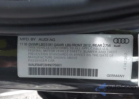 2017 Audi A6 2.0T Premium from USA, damaged, VIN WAUF8AFC6HN075601